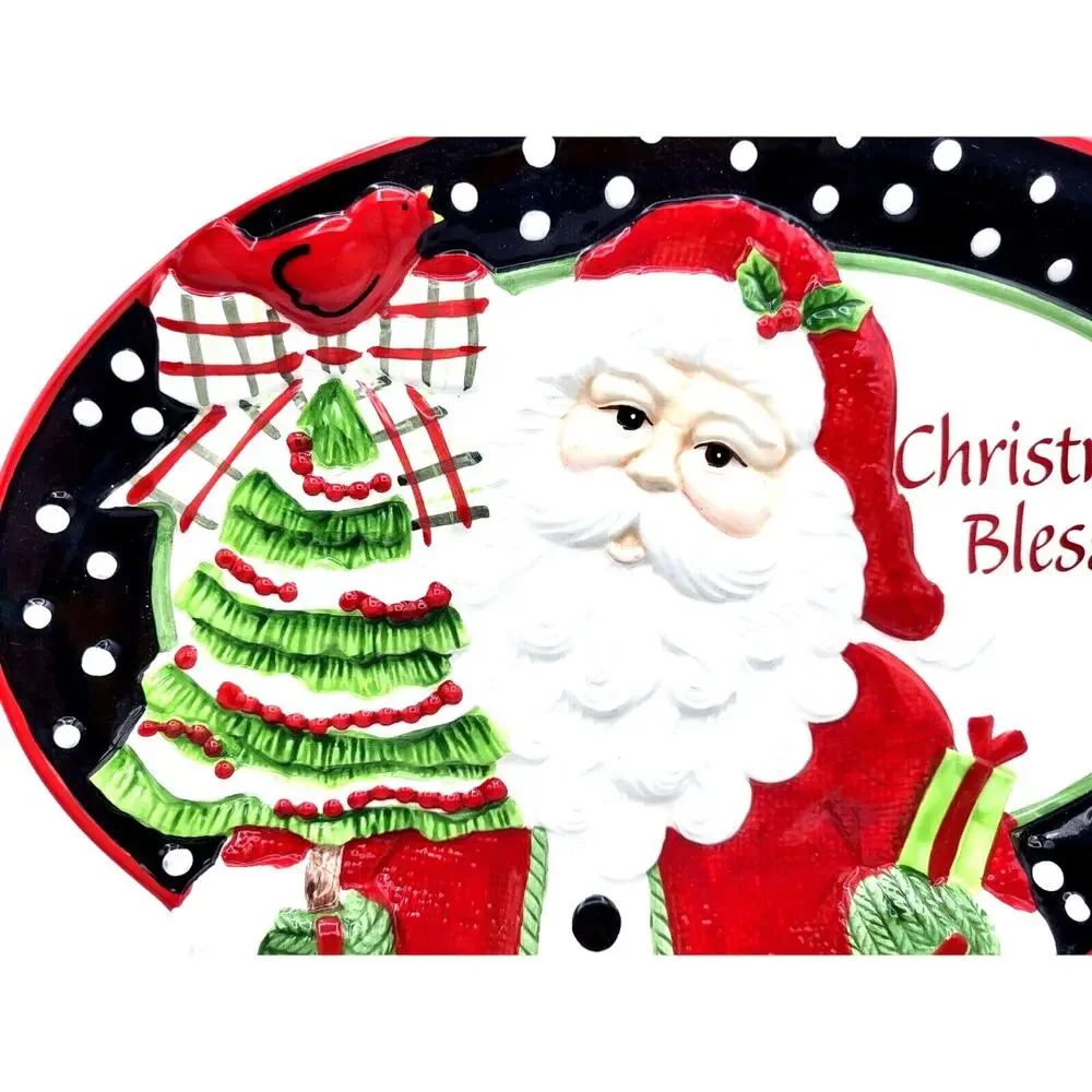 Fitz and Floyd Christmas Blessings Southern Santa Cookie Platter 2014 14